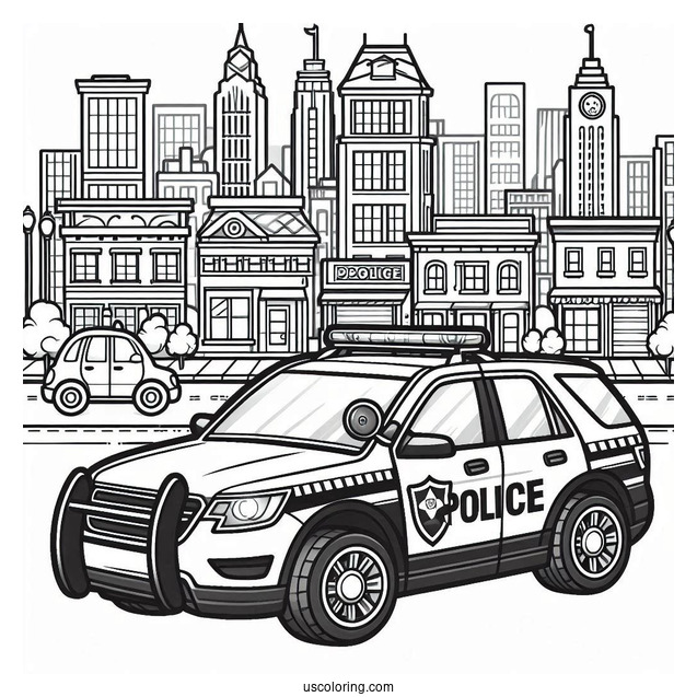 Coloring Page Of Police Car Driving In City