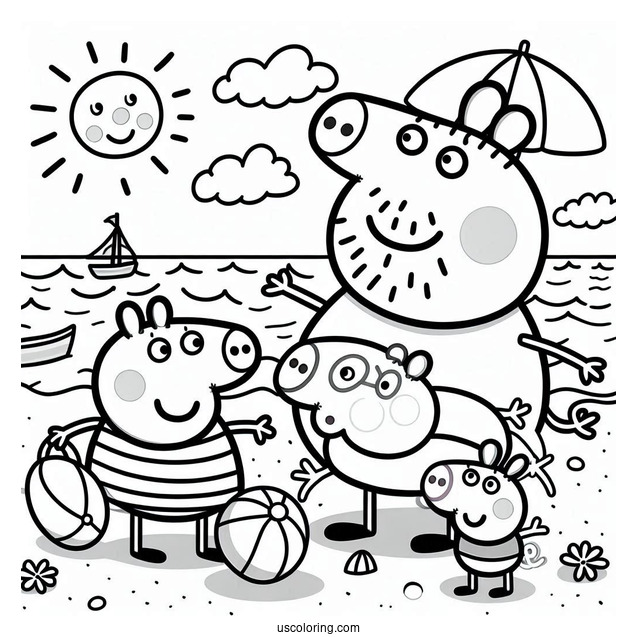 Peppa And George Playing With Daddy Pig At Beach