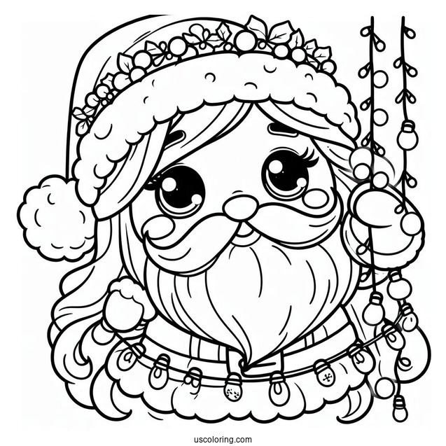 Santa With Christmas Lights To Color For Kids