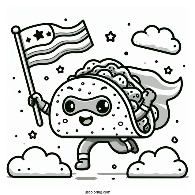 Superhero Taco Carrying A Flag Coloring Page