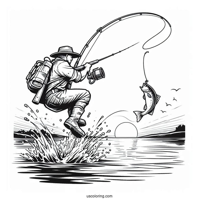 Fishing Coloring Page Of Jumping Out Of The Water
