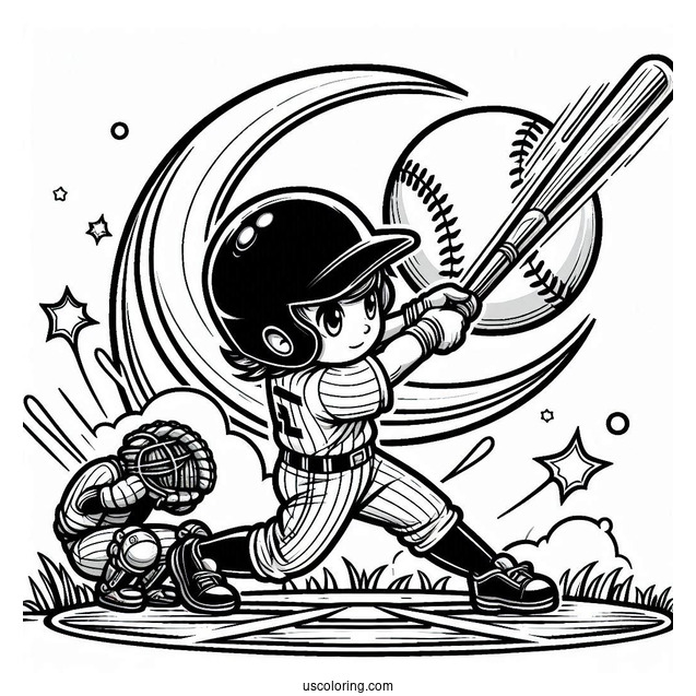 Baseball Batter Hitting a Home Run To Color