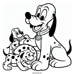 Pluto Coloring Page Playing With Dalmatian Puppies