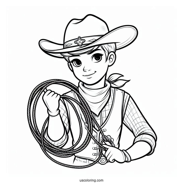 Cowboy Coloring Page Holding A Lasso