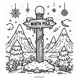 Simple North Pole Coloring Page Sign Post Covered In Ice