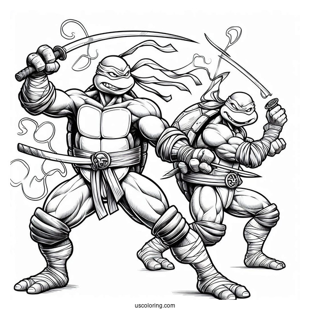 Ninja Turtles Coloring Page Of Adult Raphael Fighting With Twin Sai