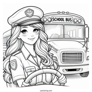 Female School Bus Driver Coloring Page