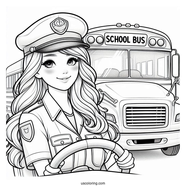Female School Bus Driver Coloring Page