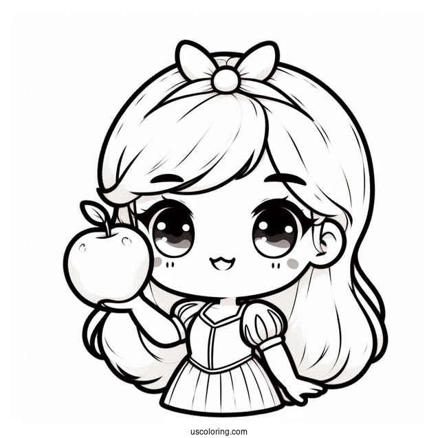Cute Chibi Snow White Coloring Pages Of Holding Up An Apple For Kids