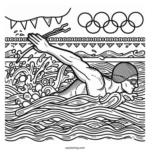 Olympics Coloring Page Of Swimmer Inside The Pool