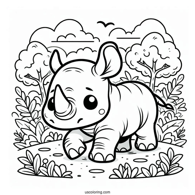 Cute Baby Rhino To Color For Preschoolers