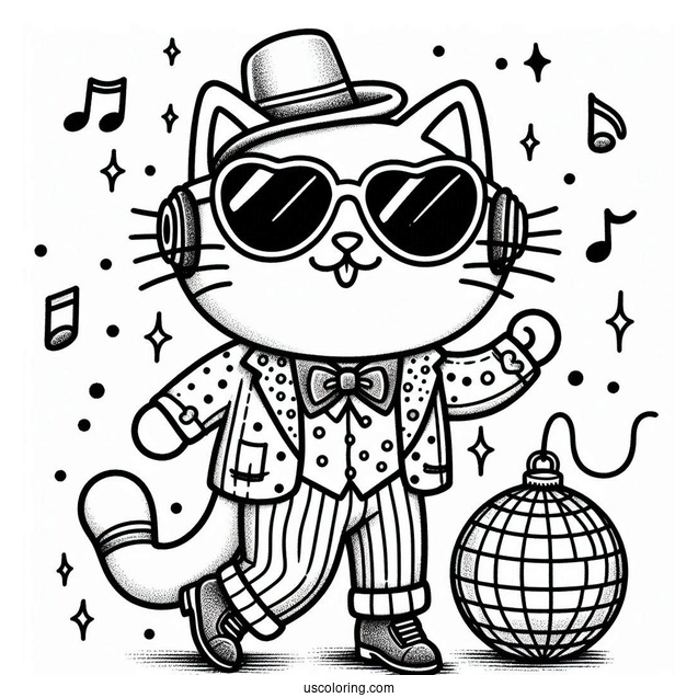 Pete The Cat At a Disco To Color