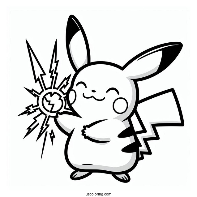 Easy Pikachu With Electricity Coloring Page