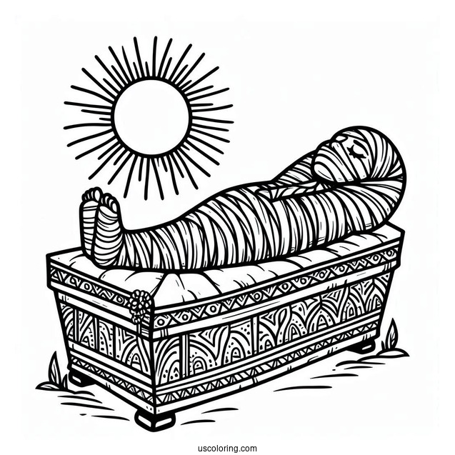 Mummy Coloring Page Of Egyptian Stone Coffin Under The Sun