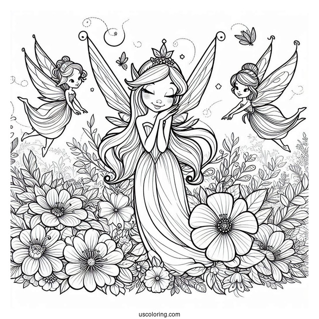 Flora, Fauna, and Merryweather Fairies Coloring Sheet