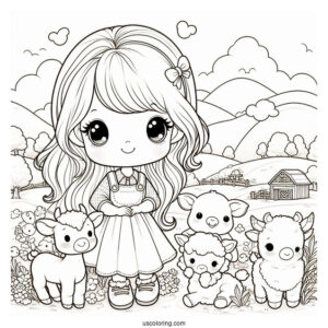 Precious Moments Coloring Page Of Girl And Boy With Farm Animals