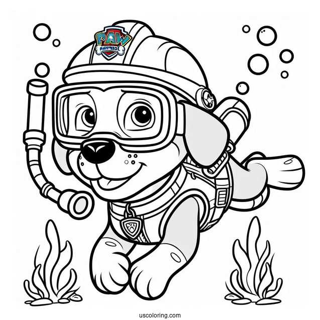 Paw Patrol Dogs Scuba Diving Coloring Page