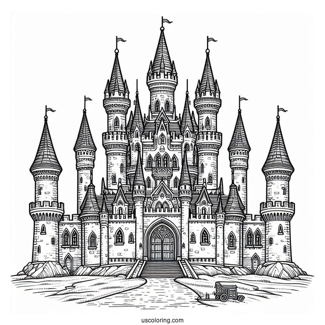 Detailed Castle Coloring Page With Towers