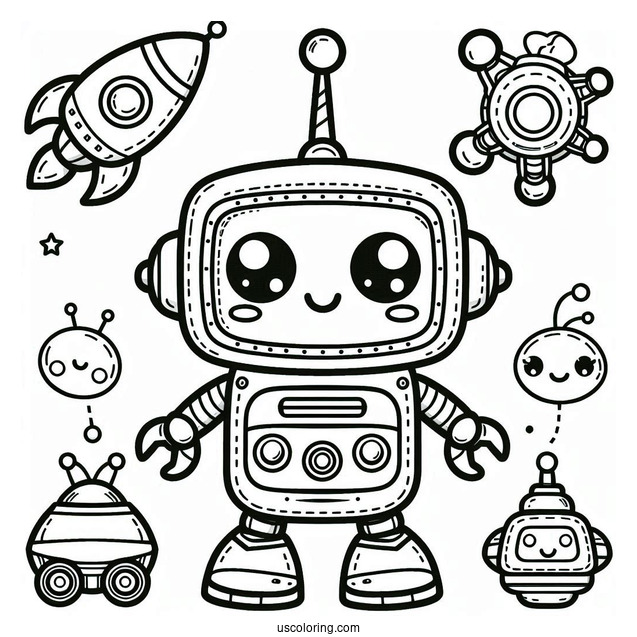 Kawaii Robot With Antenna Coloring Sheet For Kids