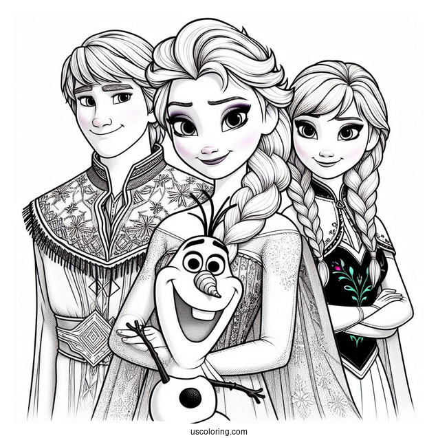 Elsa With Olaf, Anna, Sven And Kristoff