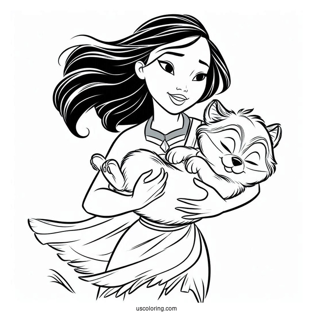 Coloring Page Of Pocahontas Carrying Meeko