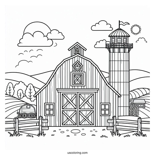 Easy To Color Barn With Fields To Color
