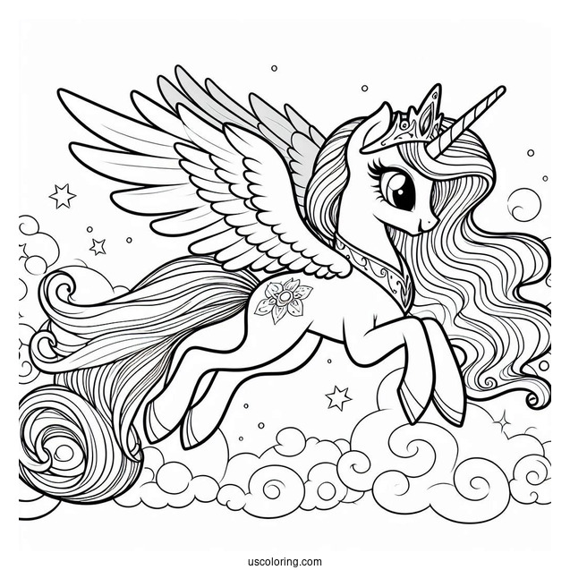 Princess Celestia Coloring Page Flying For Kids