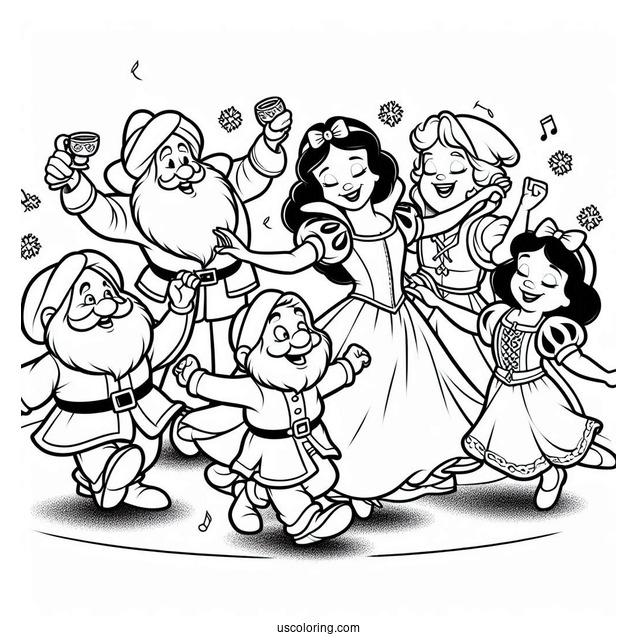 Snow White Coloring Pages Dancing With The Dwarves