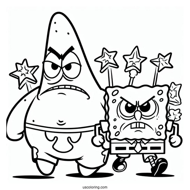 Angry SpongeBob And Patrick Star Coloring Page Marching