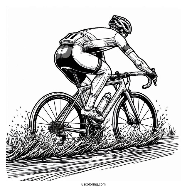 Bicycle Coloring Page Of Professional Cyclist Riding Through Mud