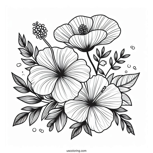 Flower Coloring Pages Of Hibiscus With Anemones