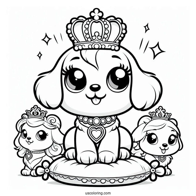 Palace Pets Coloring Page Of Adorable Nuzzles With Crown Standing On Cushion