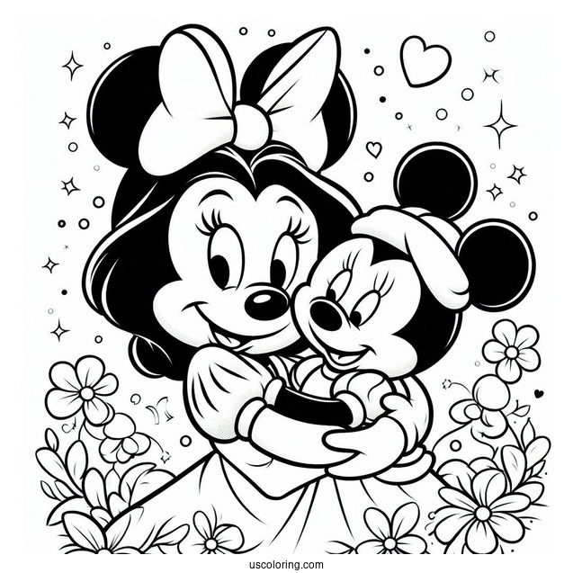 Minnie Mouse Hugging Snow White Coloring Pages For Kids