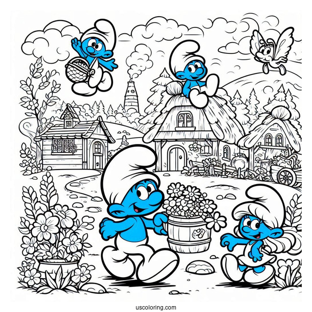 Coloring Page Of Smurf Village