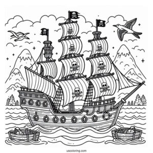 Detailed Kids Pirate Ship To Color