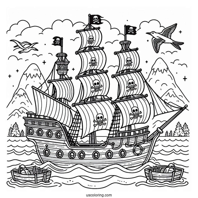 Detailed Kids Pirate Ship To Color