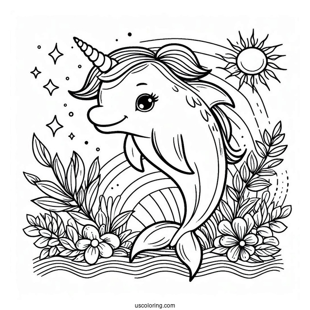 Unicorn Dolphin Coloring Page For Kids