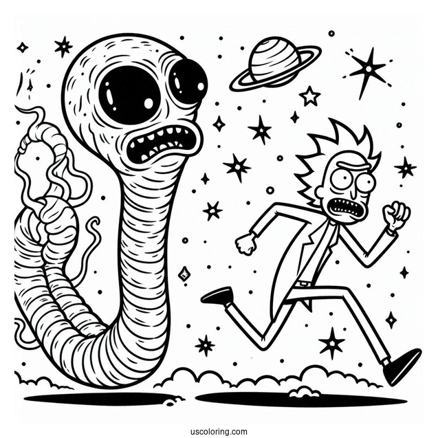 Rick And Morty Running From Alien Worm