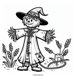 Halloween Scarecrow Coloring Page With A Long Cape