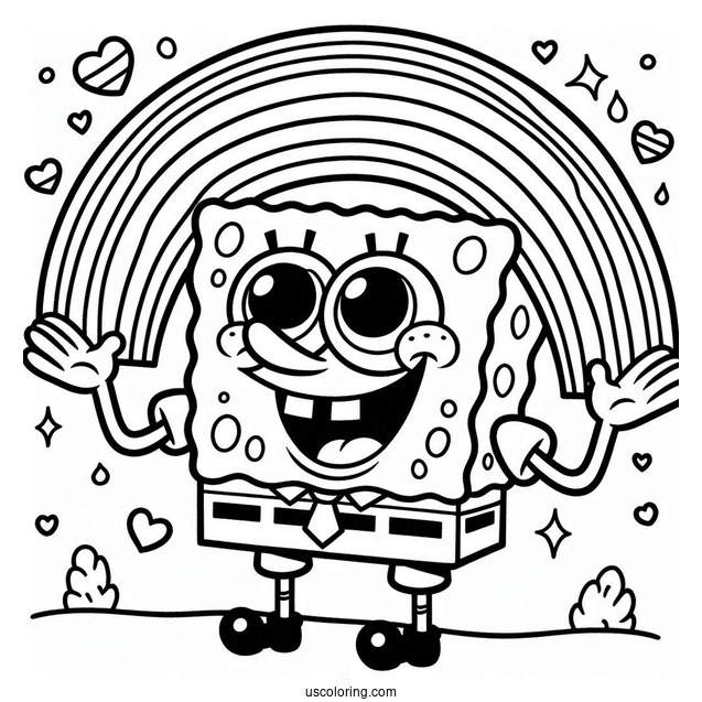 SpongeBob Making Rainbow With Hands Coloring Page