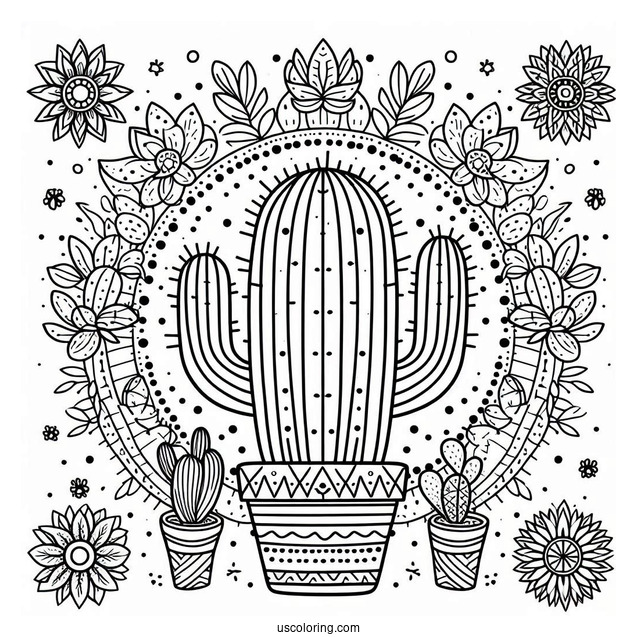 Simple Cactus Mandala Coloring Page For Adults