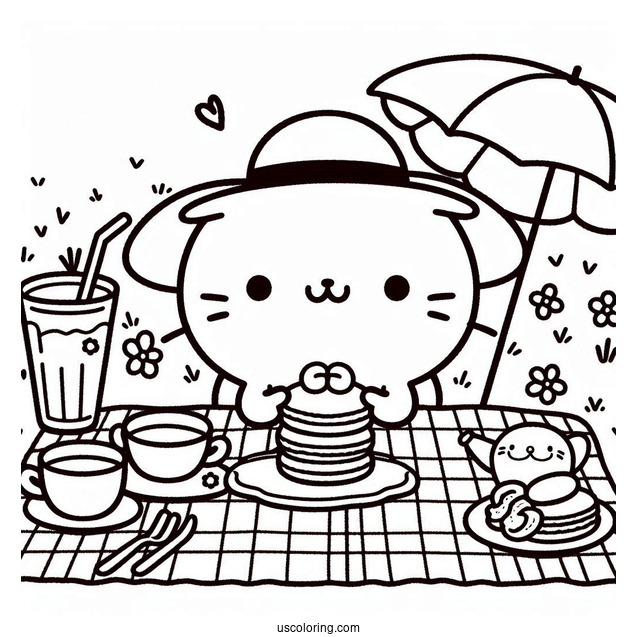 Pompompurin Picnic Date With Macaroon Coloring Sheet