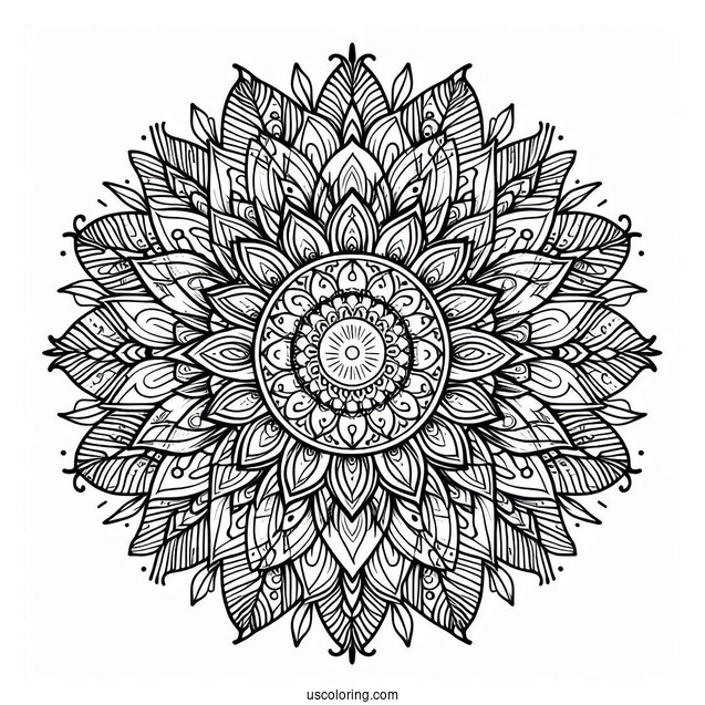 Complex Sun And Flower Mandala Coloring Sheet