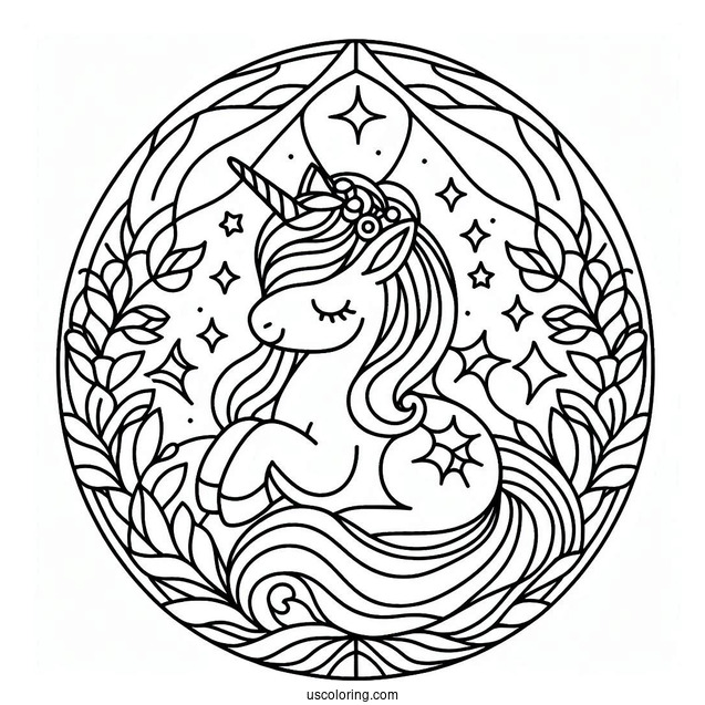 Cute Unicorn Stained Glass Coloring Page
