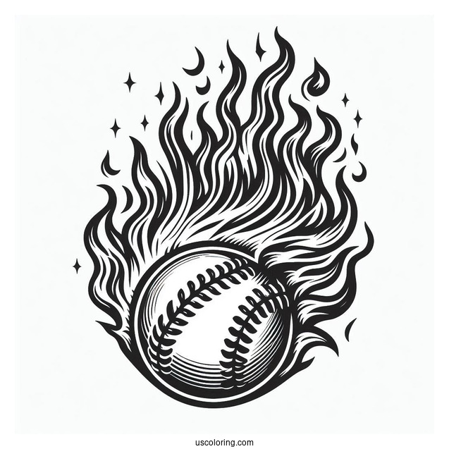 Flaming Baseball To Color For Kids