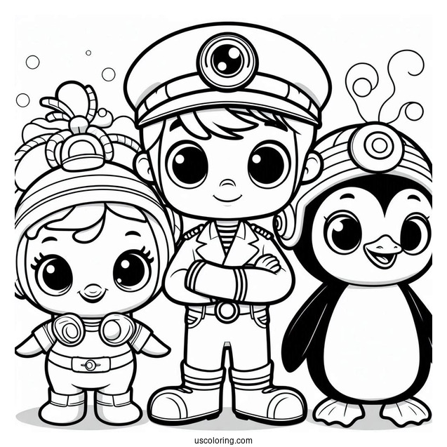 Octonauts Coloring Page Of Detailed Captain Barnacles, Kwazii, And Peso Penguin