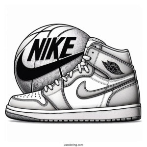 Nike Coloring Page Of Realistic Air Jordan With Basketball In Background