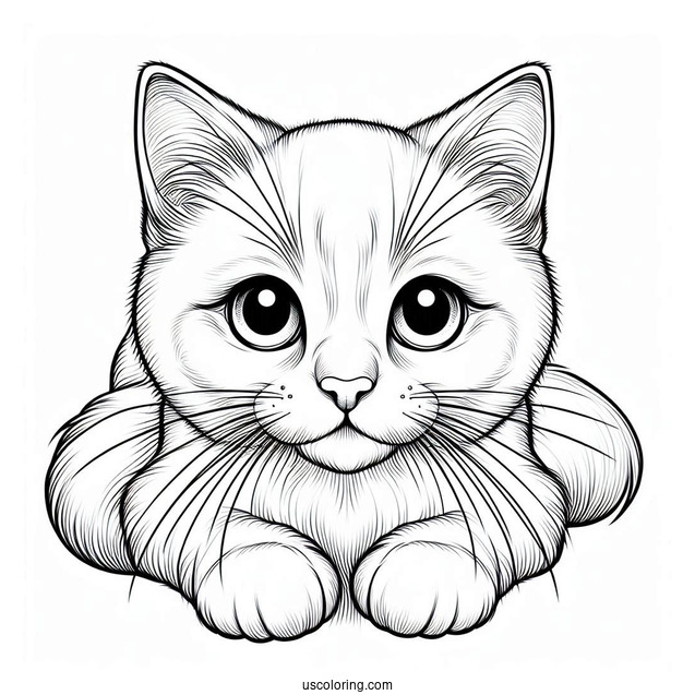 Simple Outline Of Realistic Cat Coloring Page