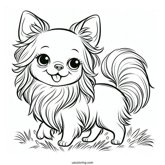 Happy Long Hair Chihuahua Coloring Page Walking On Grass