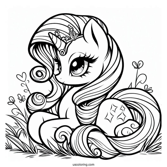 Rarity Coloring Page Resting On The Grass